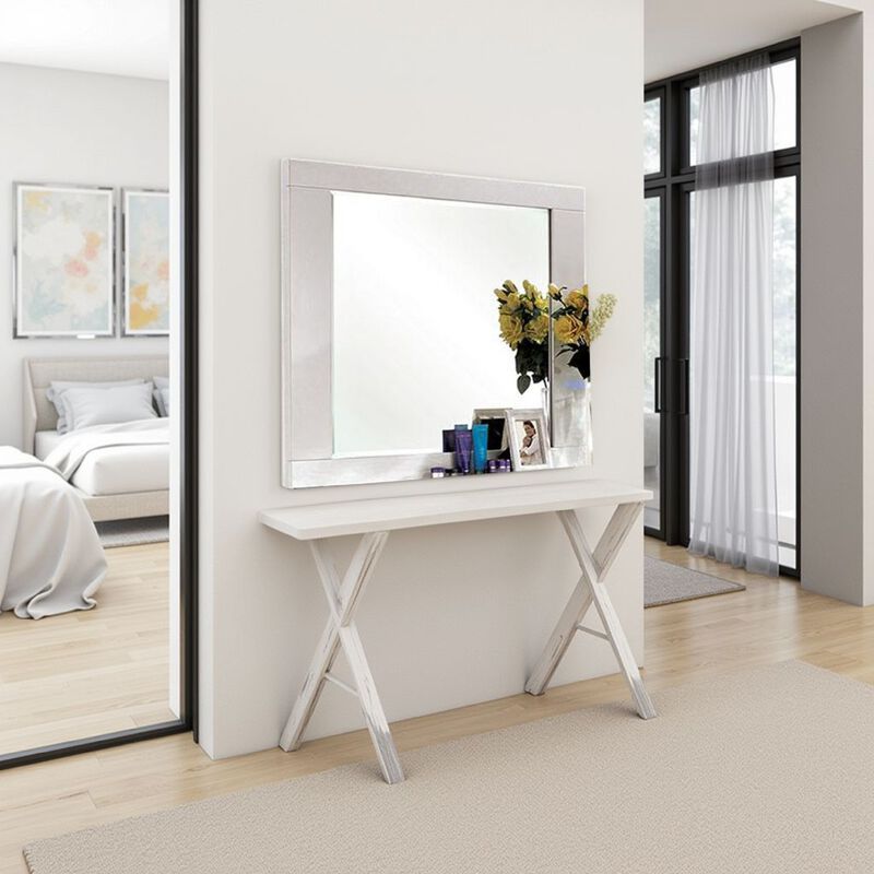 Gely Dresser Mirror, 46 Inch Glossy White Lacquer, Solid Wood Frame