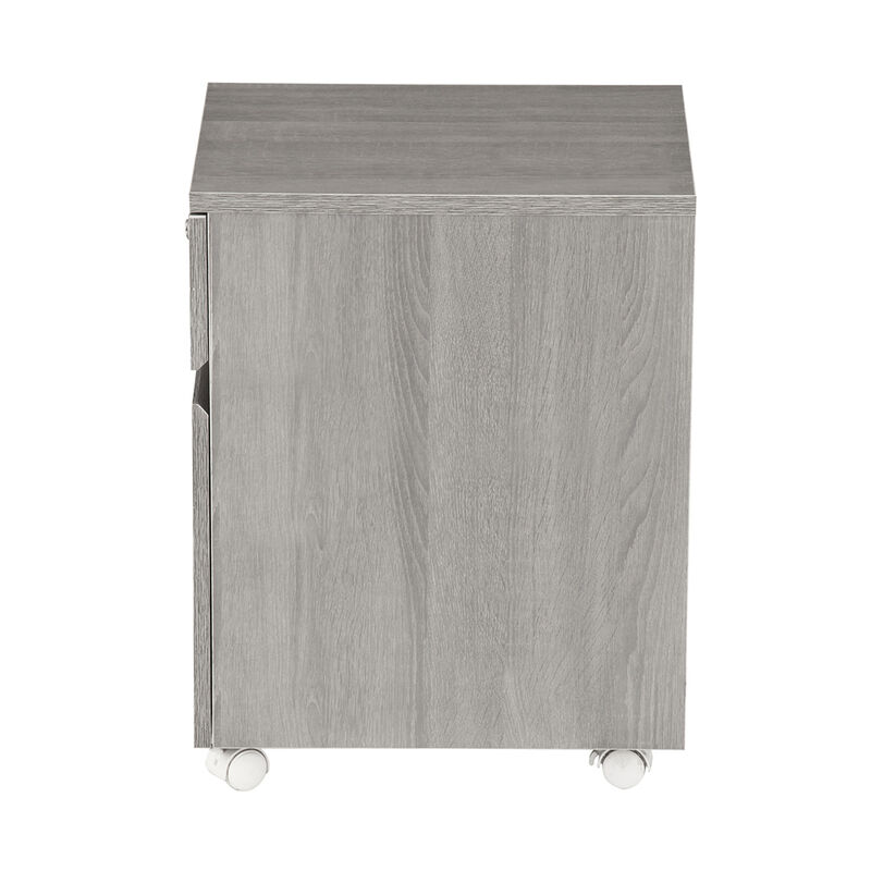 Rolling Two Drawer Vertical Filing Cabinet with Lock and Storage, Grey