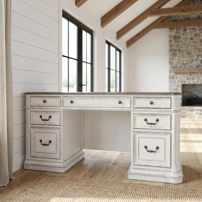 Liberty Furniture Antique White Credenza with Weathered Finish and Rubberwood Construction image number 1