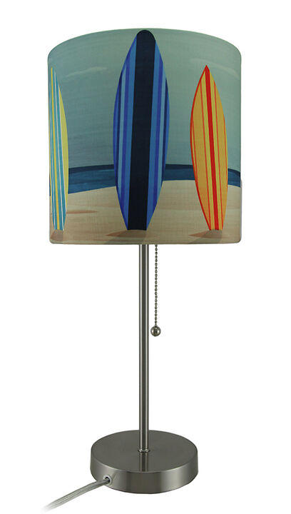 Set of 2 Stainless Steel Table Lamps w/ Decorative Surfboard Shades