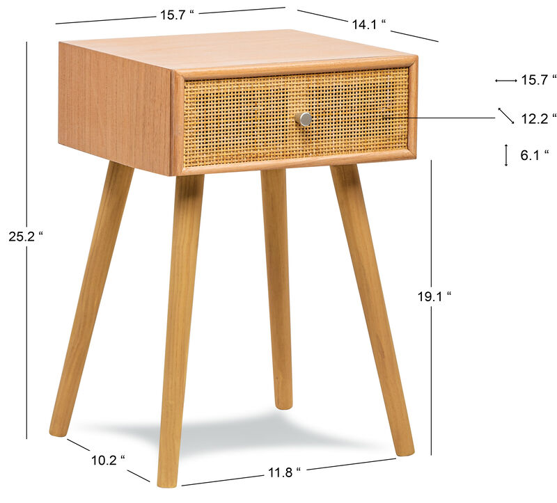 Bedside Table Night Stand Scandinavian in Wood Drawer