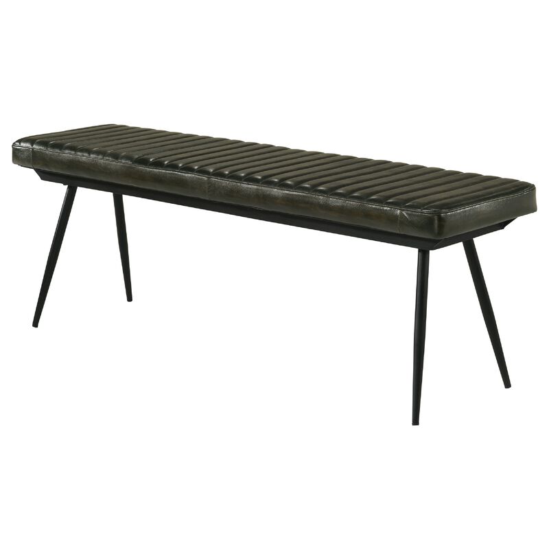 Mia 54 Inch Bench, Hand Dyed Espresso Brown Leather, Vertical Tufting image number 3