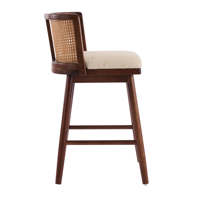 Christopher Knight Home Lyric Modern Woven Rattan Rubberwood Upholstered Counter Stools with Rattan Curved Backrest (Set of 4) image number 4