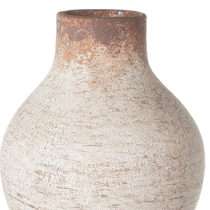 HomeRoots 8" Ivory And Brown Round Ceramic Table Vase image number 2