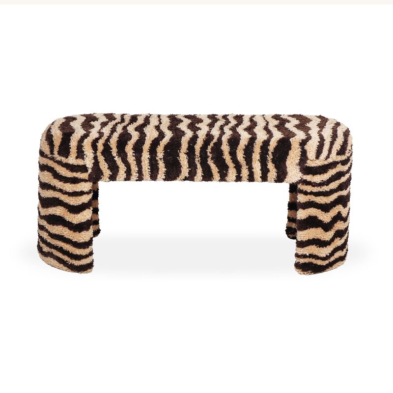 Zebra Brown Striped Tufted Bench image number 2