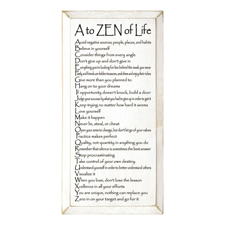 A to ZEN of Life Funny Zen Quote Wooden Wall Sign