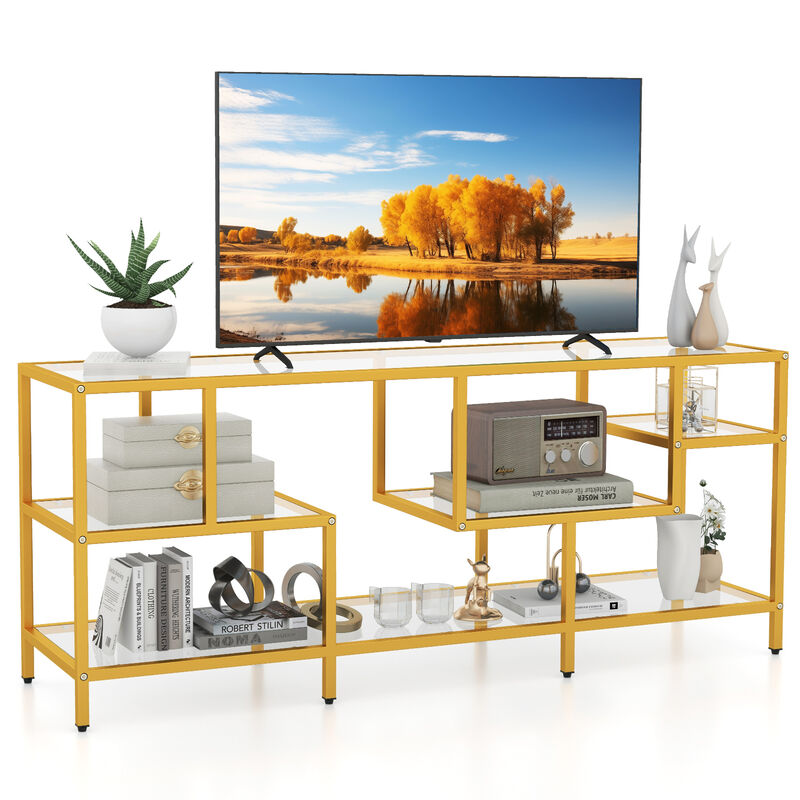 58 Inch TV Console Table with Tempered Glass Shelves for Living Room-Gold