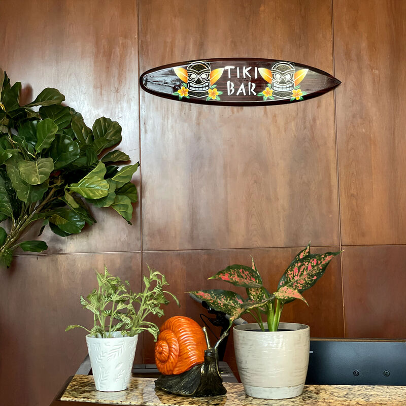 Wooden Tiki Bar Surfboard Wall Decor 39.5" Decorative Beach Sign Art image number 8