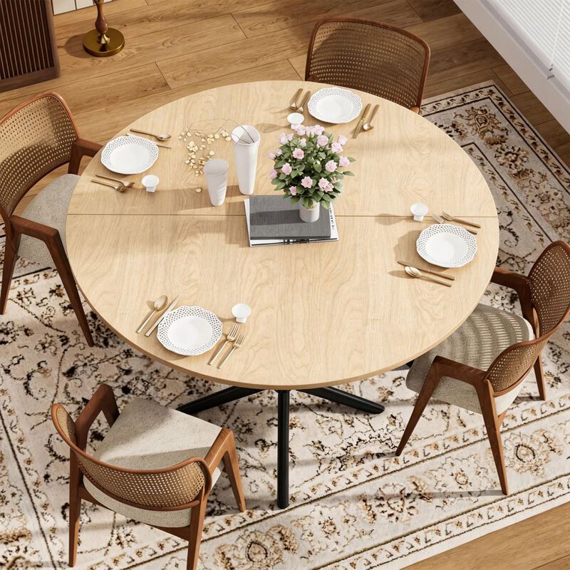 Envelor Round Solid Wood Dining Table with Metal Legs image number 1