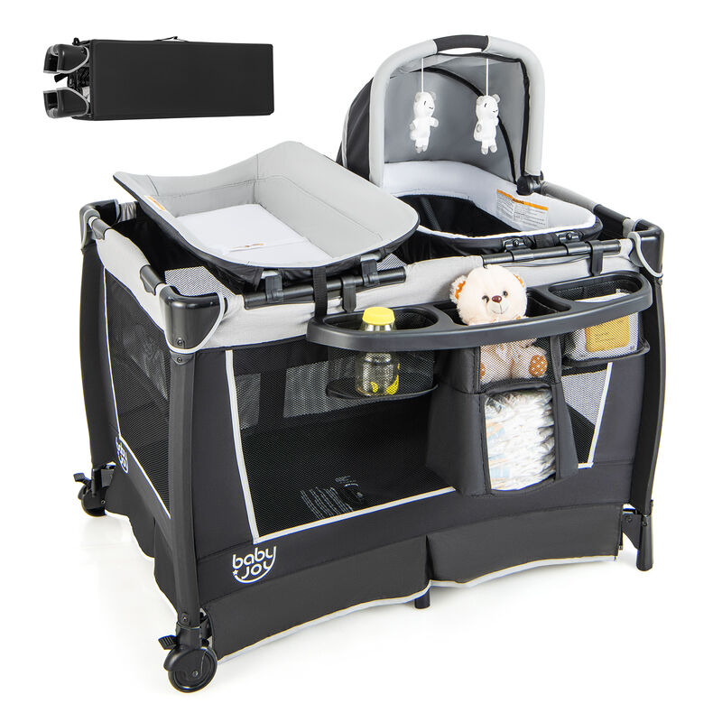4-in-1 Convertible Portable Baby Play yard with Toys and Music Player
