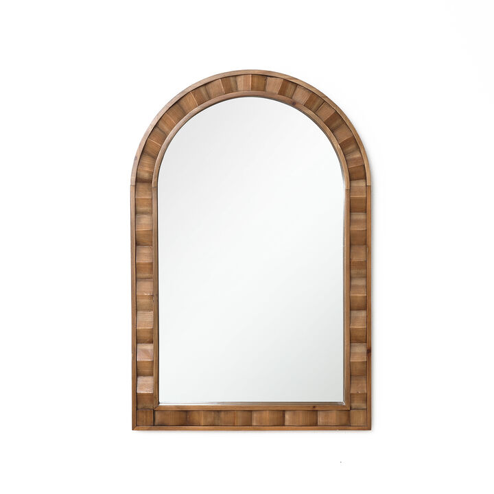 35.5" Textured Arched Window Wood Wall Mirror