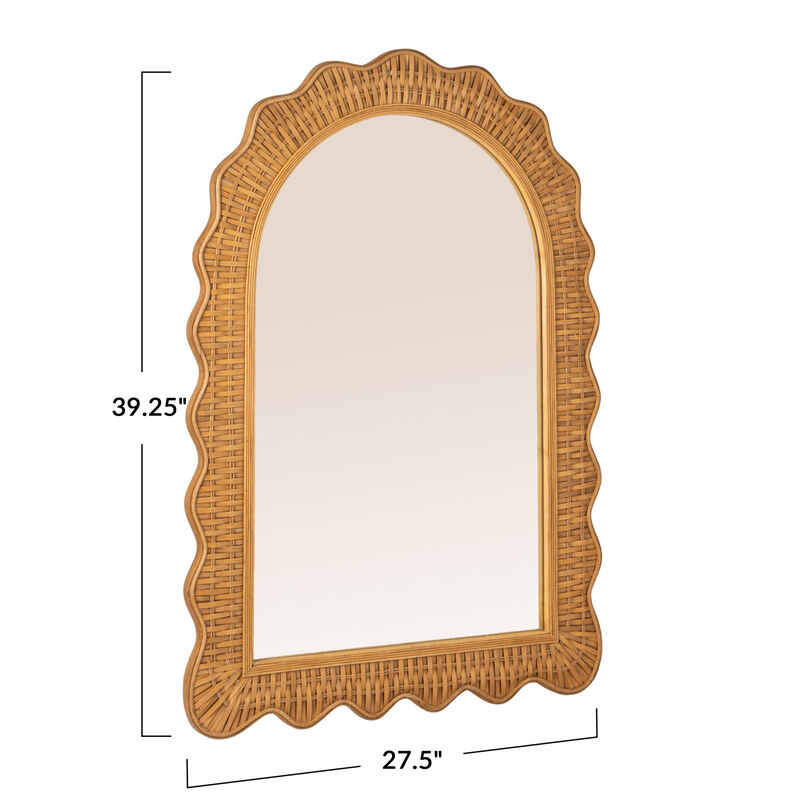 Arched Wall Mirror with Scalloped Woven Rattan Frame image number 2