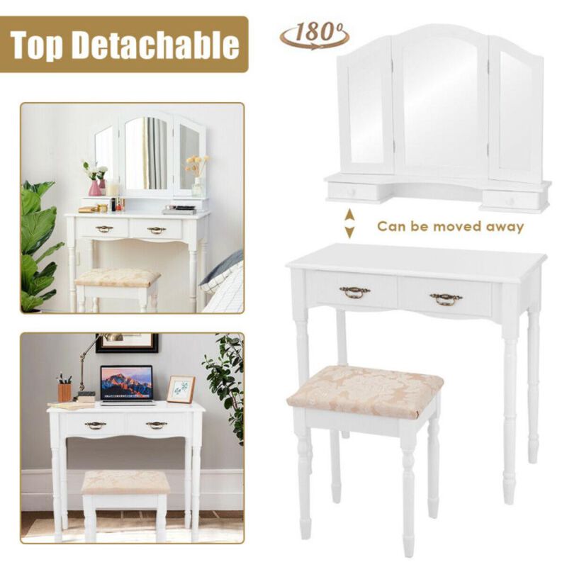 Hivvago Simple Vanity Set with Tri-Folding Mirror Drawers and Storage Shelf