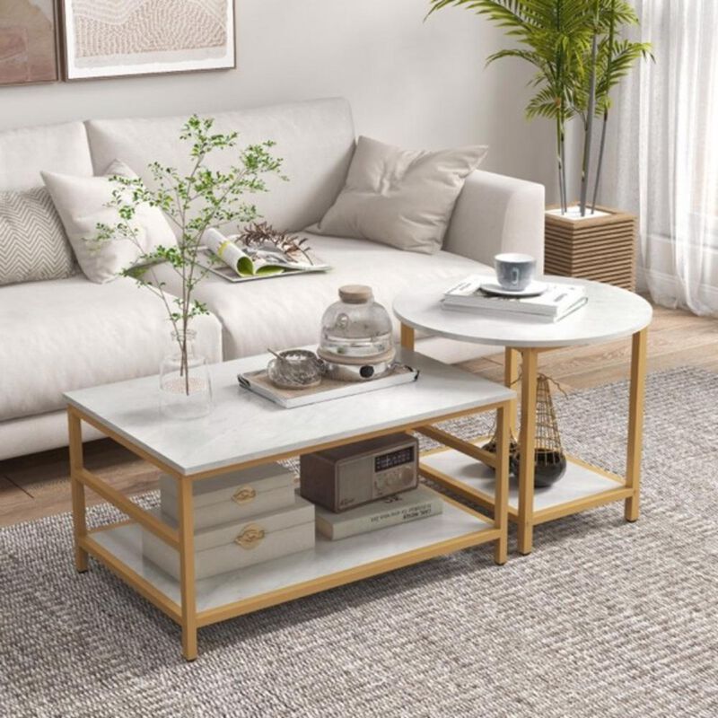 Set of 2 Nesting Coffee Tables for Modern Living Room & Space-Saving Design