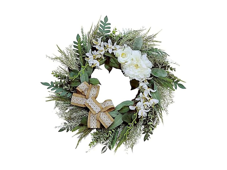 22 Inch Lace Bow Eucalyptus Front Door Wreath Artificial Elegant Greenery Indoor