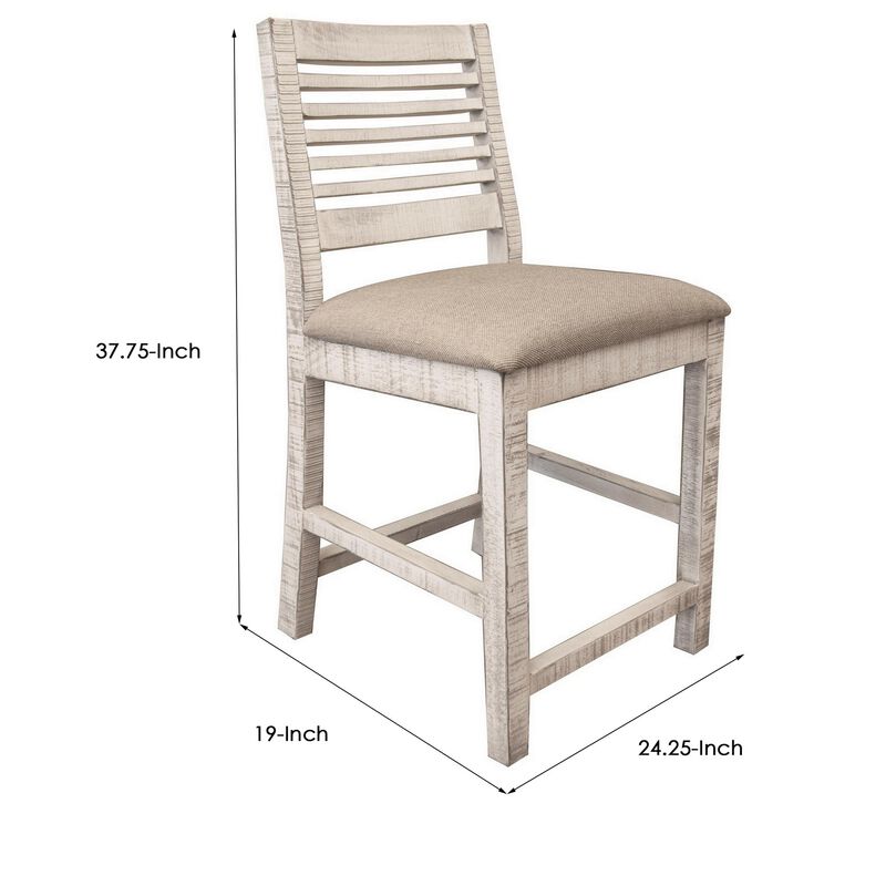 Suga 24 Inch Counter Height Chair, Set of 2, Pine Wood, Ivory and Gray-Benzara