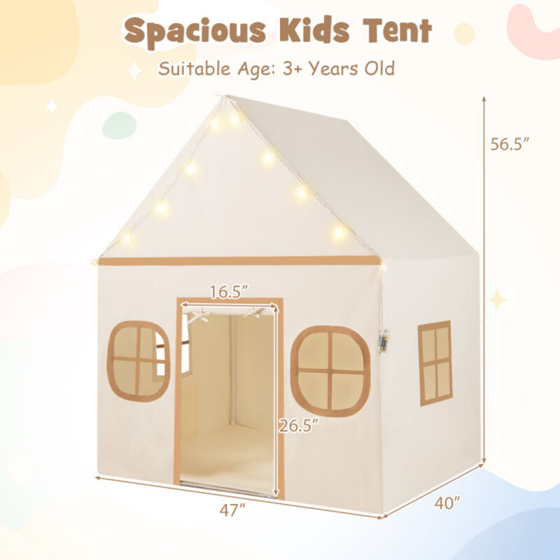 Large Kids Playhouse Tent with Windows, Door Curtain and Star Lights image number 2