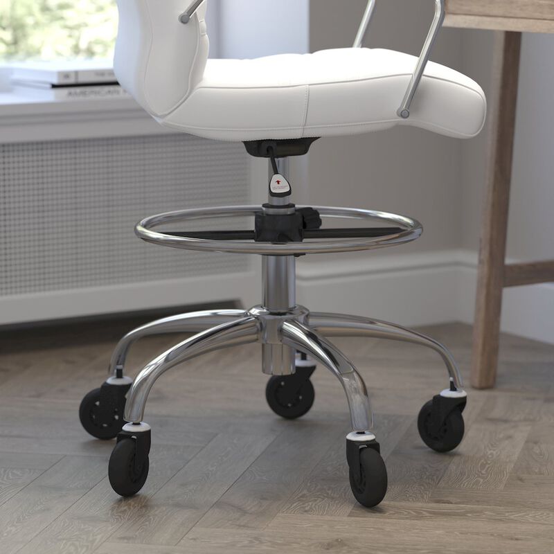 Flash Furniture Mid-Back White Drafting Chair with Adjustable Foot Ring, Chrome Base, image number 7