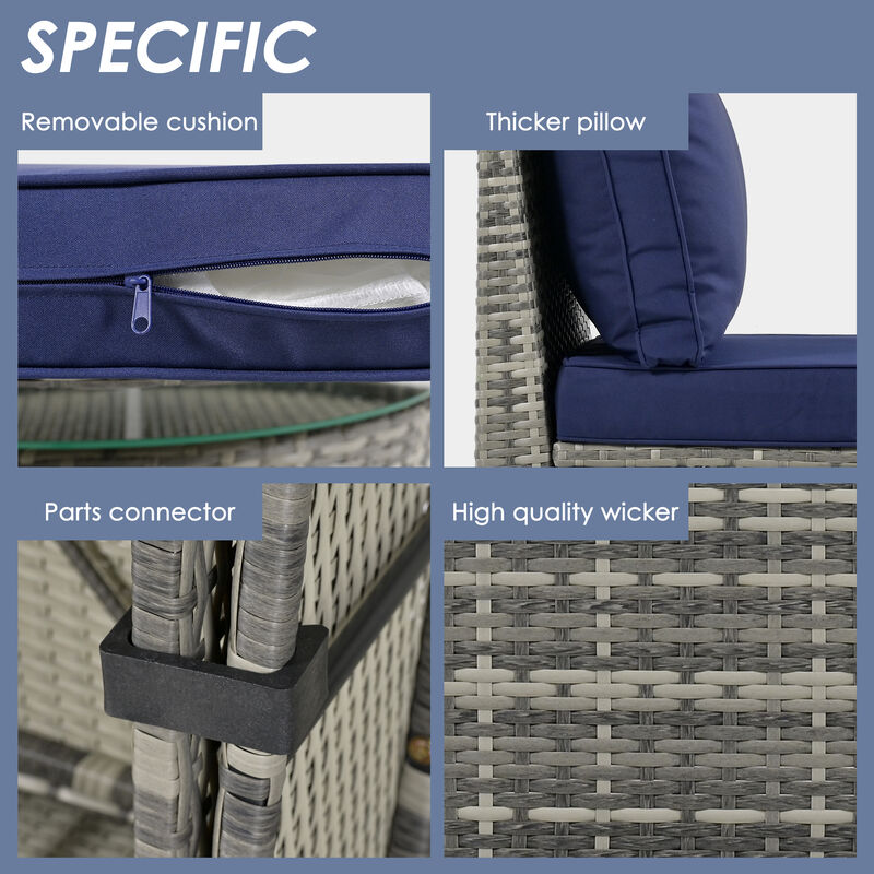 Whisen Modern Style Outdoor Half-moon Patio Sofa Set, 9-Pieces Round Sofa Set - Blue