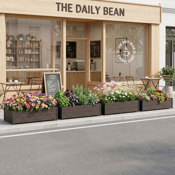 PE Rattan Raised Garden Bed with Open-Ended Base for Outdoor Plants