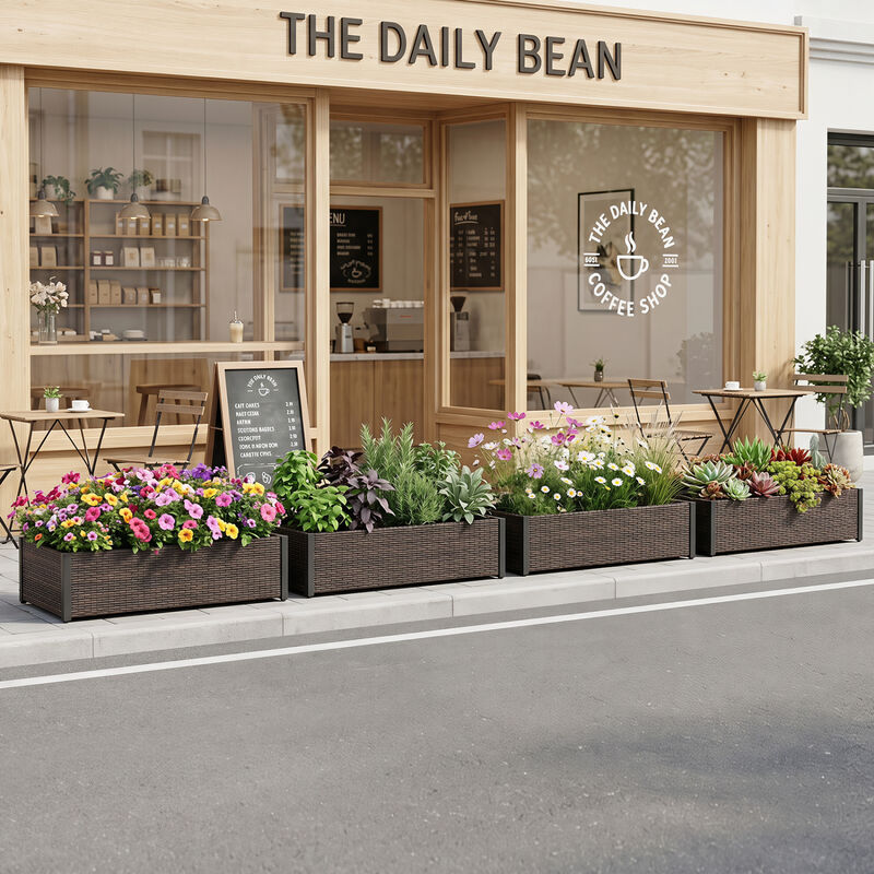 PE Rattan Raised Garden Bed with Open-Ended Base for Outdoor Plants image number 1