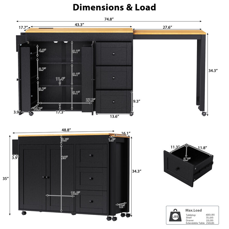 Merax Kitchen Island with Extendable Dining Table