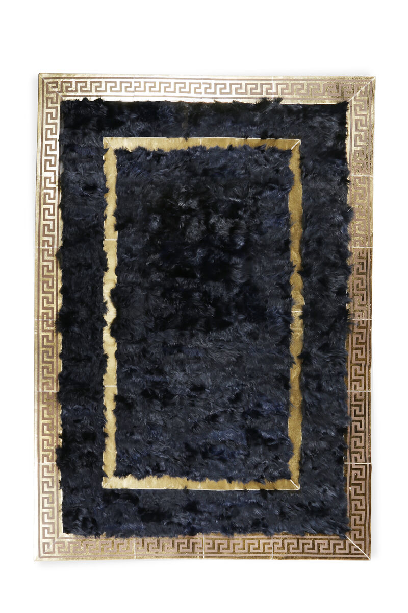 Navy Blue Tuscan Rug - Handmade Genuine Tuscan Leather Carpet with Gold Border image number 0