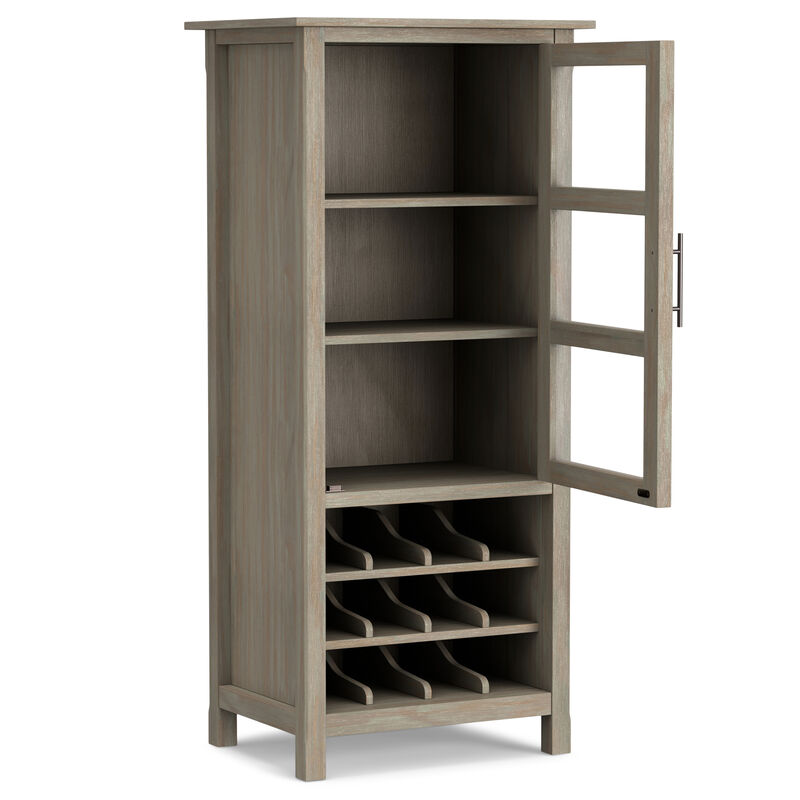 Avalon 12-Bottle SOLID WOOD 23 inch Wide Contemporary High Storage Wine Rack Cabinet in Distressed Grey