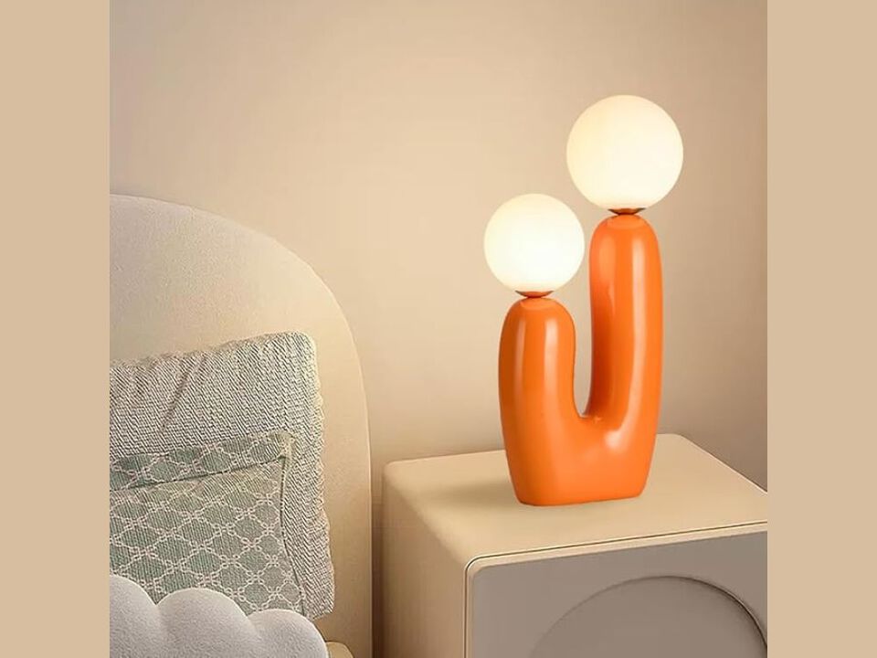 Modern Cactus Table Lamp with Milk Glass Globes Decorative Bedroom Light