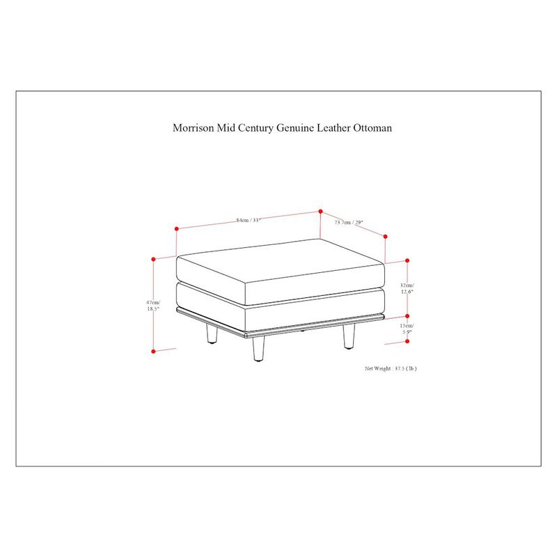 Simpli Home Morrison Ottoman In Genuine Leather