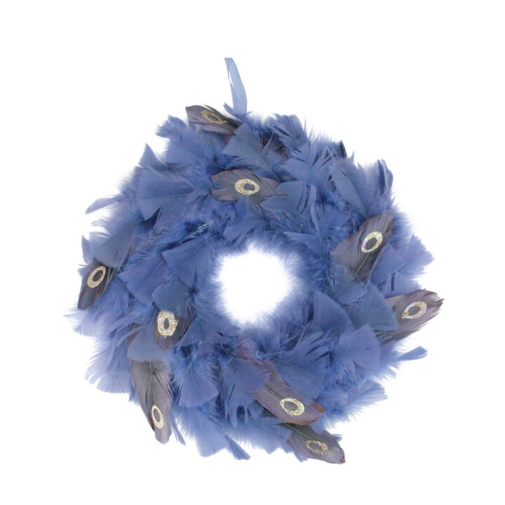 12" Blue and Gray Feather Artificial Christmas Wreath - Unlit