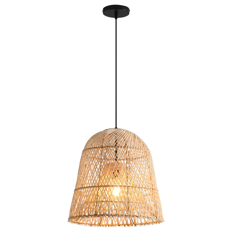 17.7" Bohemian Natural Dome Handwoven Rattan Pendant Light with Adjustable Cord for Bedroom, Living Room or Kitchen Island image number 0