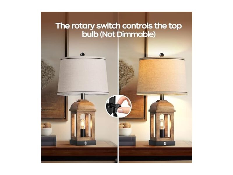 Touch Control Dimmable Table Lamp Farmhouse Wood Set of 2 Bedroom Living Room image number 2