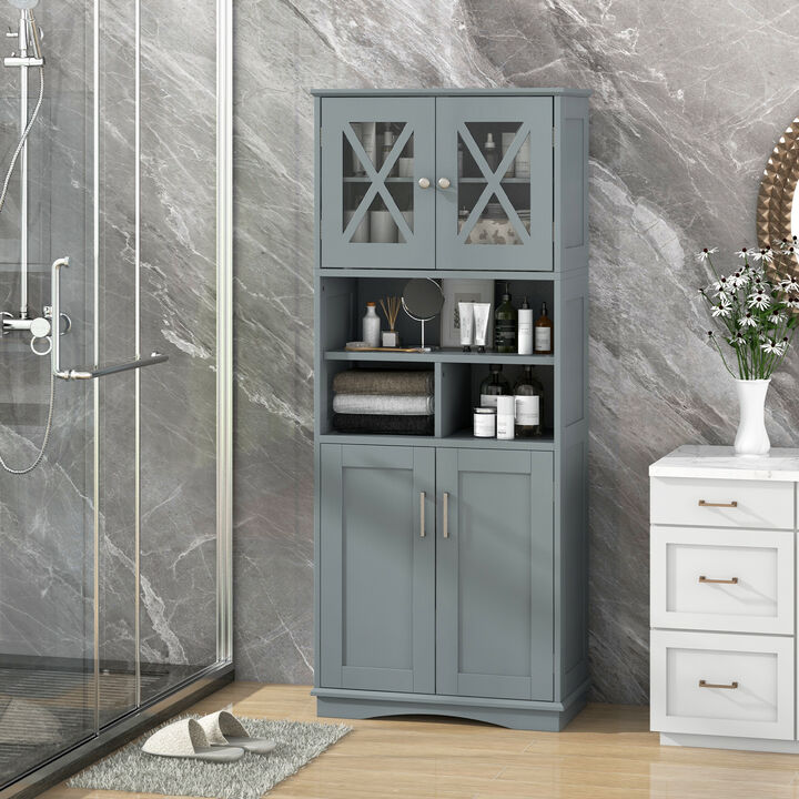 Large Bathroom Storage Cabinet with Acrylic Doors and 3 Open Compartments