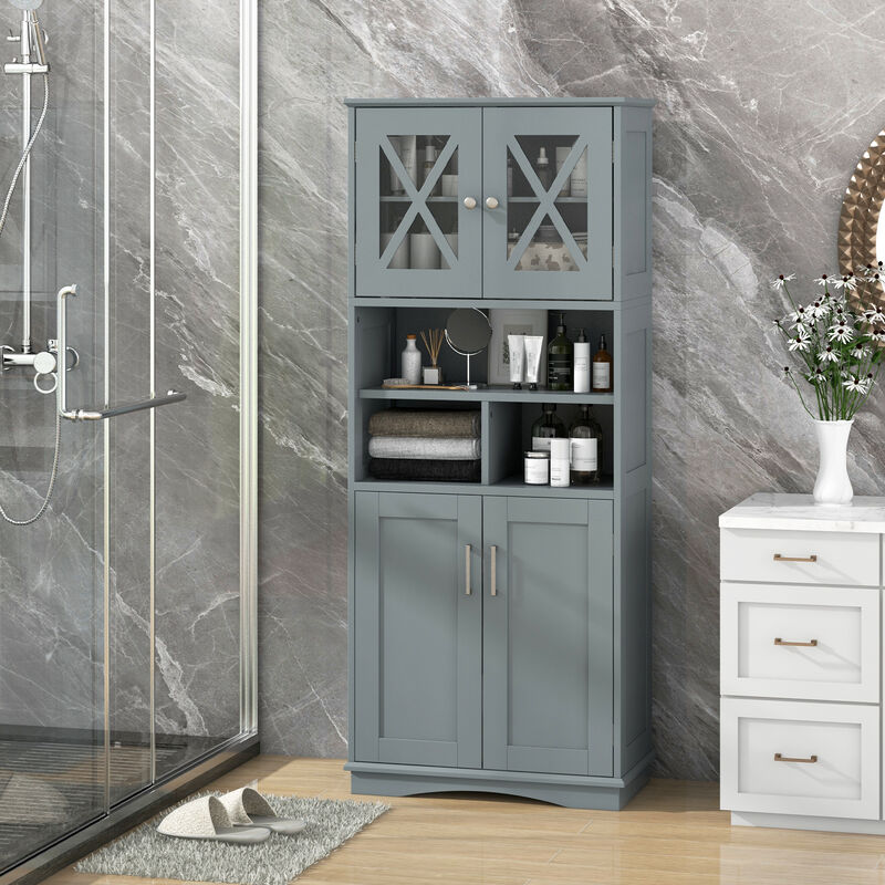 Large Bathroom Storage Cabinet with Acrylic Doors and 3 Open Compartments
