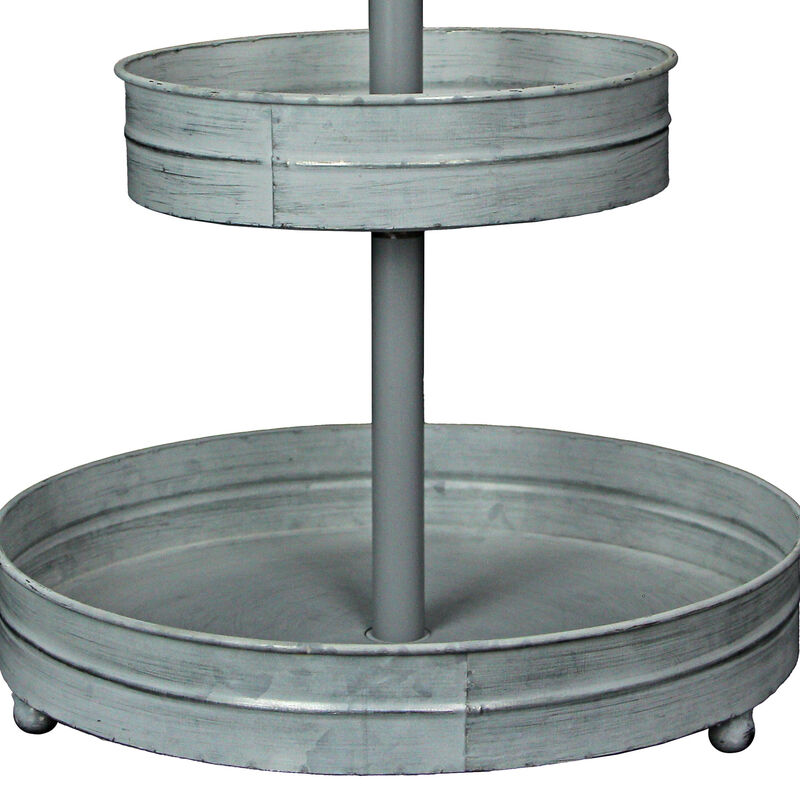 White Galvanized Metal Rustic Round Two Tier Farmhouse Tray Serving Stand image number 3