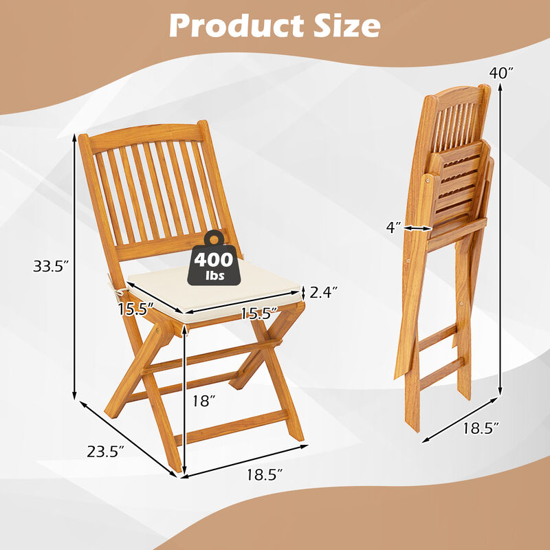 Outdoor Folding Chairs with Seat Cushions Set of 2