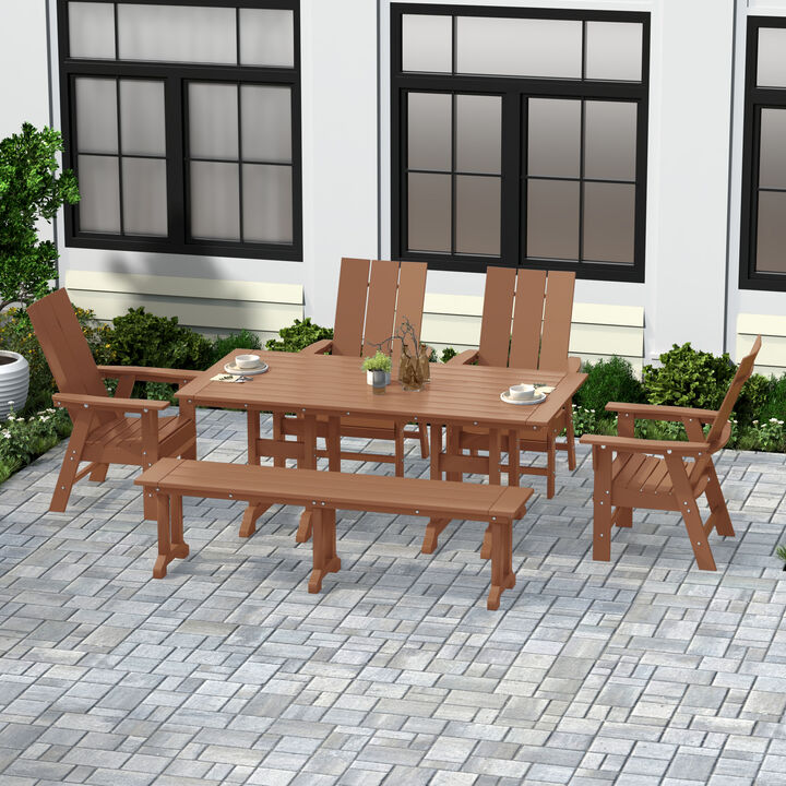 WestinTrends 6 Piece Outdoor Patio Dining Table and Armchair Dining Bench Set