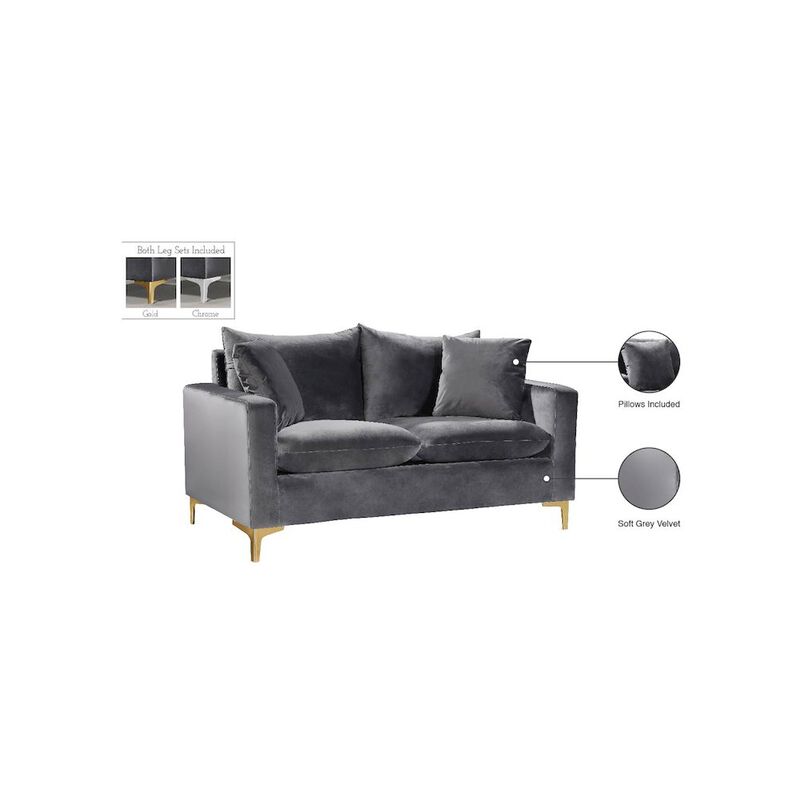 Meridian Furniture Naomi Grey Velvet Loveseat