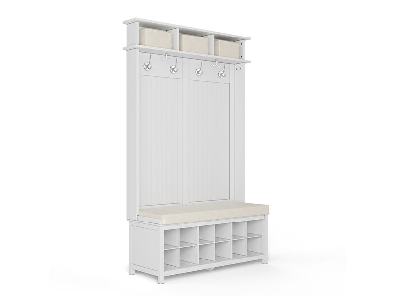 Solid Wood Entryway Hall Tree With Bench & 10 Pair Shoe Storage