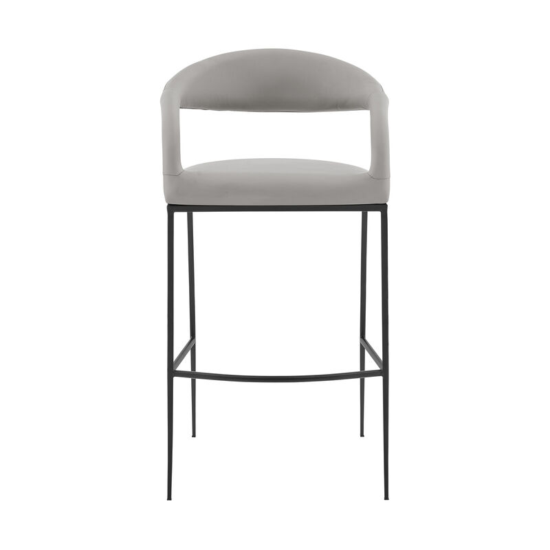 HomeRoots 26" Light Gray and Black Faux Leather and Iron Low Back Counter Height Bar Chair