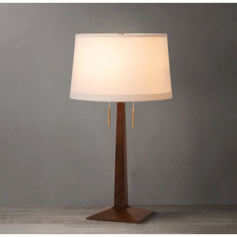 NOVA OF CALIFORNIA Taper Table Lamp - Dark Walnut Wood Finish, White Linen Shade