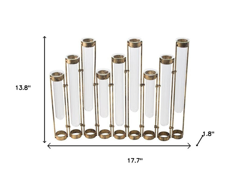 HomeRoots 14" Bronze And Clear Glass And Metal Cylinder Table Vase image number 6