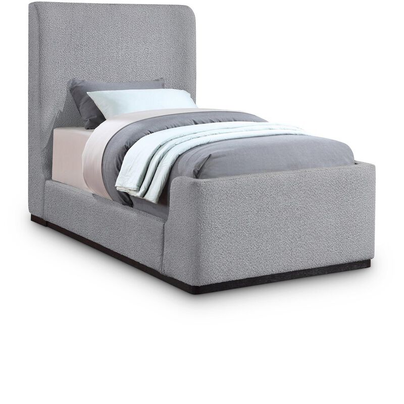 Meridian Furniture Oliver Grey Boucle Fabric Twin Bed