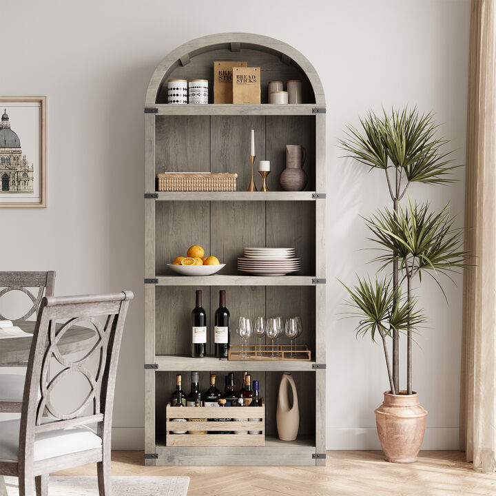 Vintage Farmhouse Arched 5-Tier Wooden Bookcase, Tall Display Cabinet for Living Room, Home Office and Bedroom