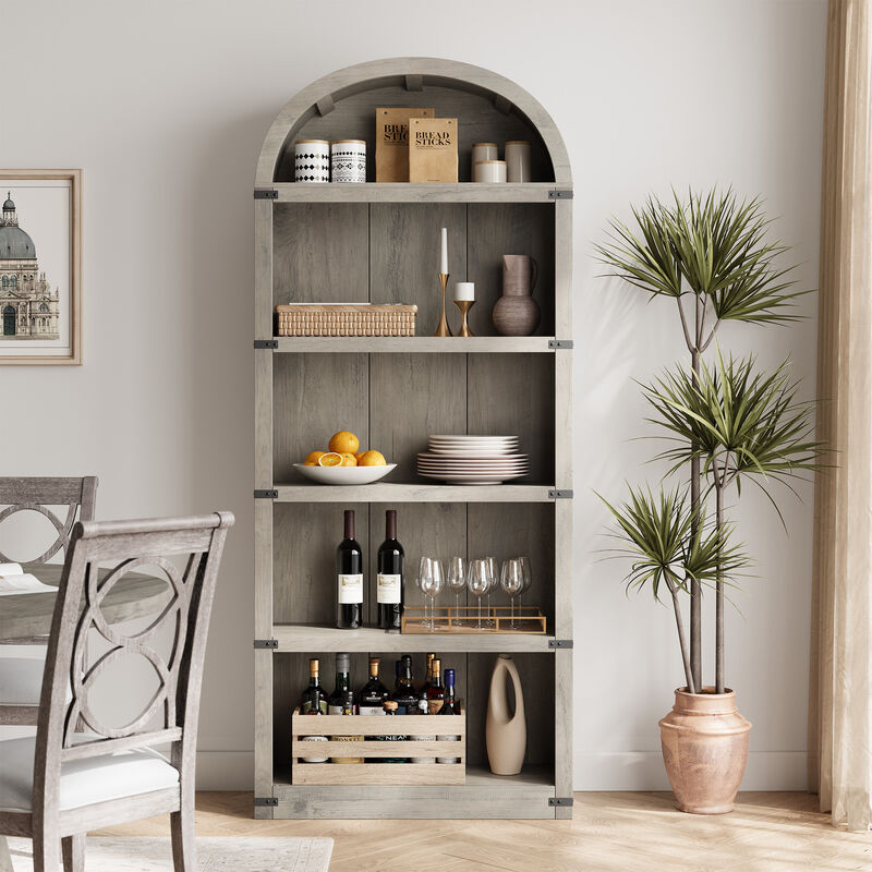Vintage Farmhouse Arched 5-Tier Wooden Bookcase, Tall Display Cabinet for Living Room, Home Office and Bedroom image number 1