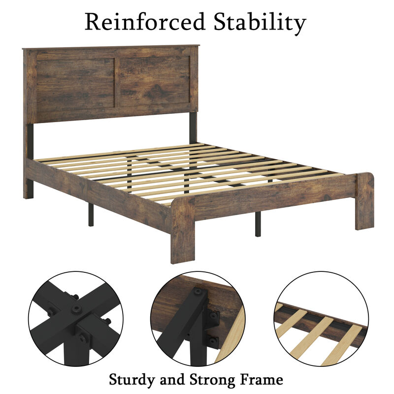 Streamdale Wood Queen Platform Bed Frame Under-Bed Storage Dark Brown image number 0