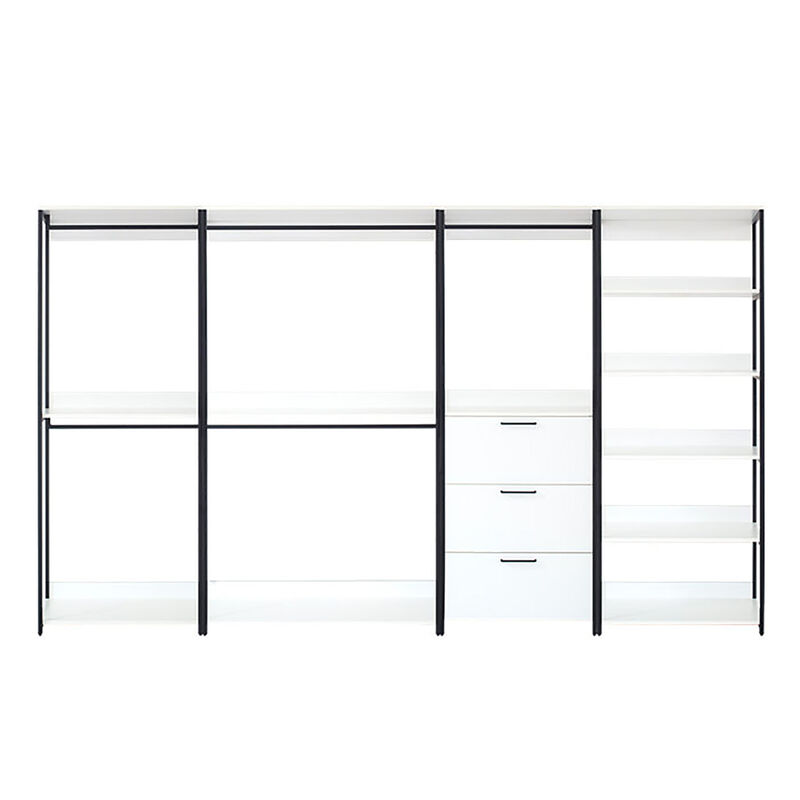 Fiona 143 in. W White Freestanding 4 Tower System 8 -Shelf Walk in Wood Closet System with Metal Frame