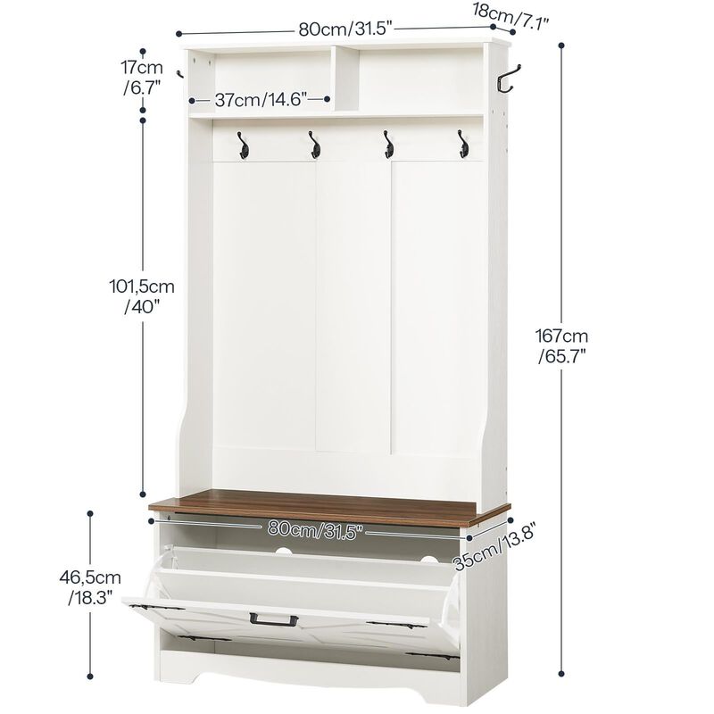 Hall Tree with Coat Rack and Shoe Cabinet, Entryway Unit with Flip Top Drawers image number 2
