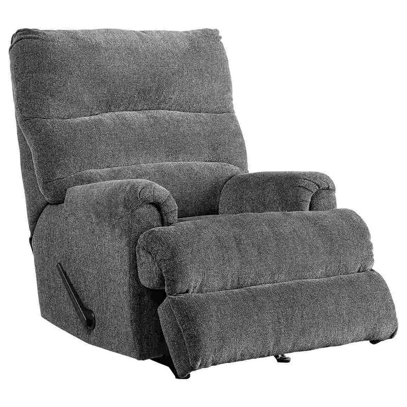 Manual Rocker Recliner with Fabric and Pull Lever, Gray-Benzara image number 1